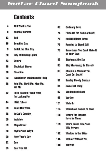 U2 Guitar Chord Songbook
