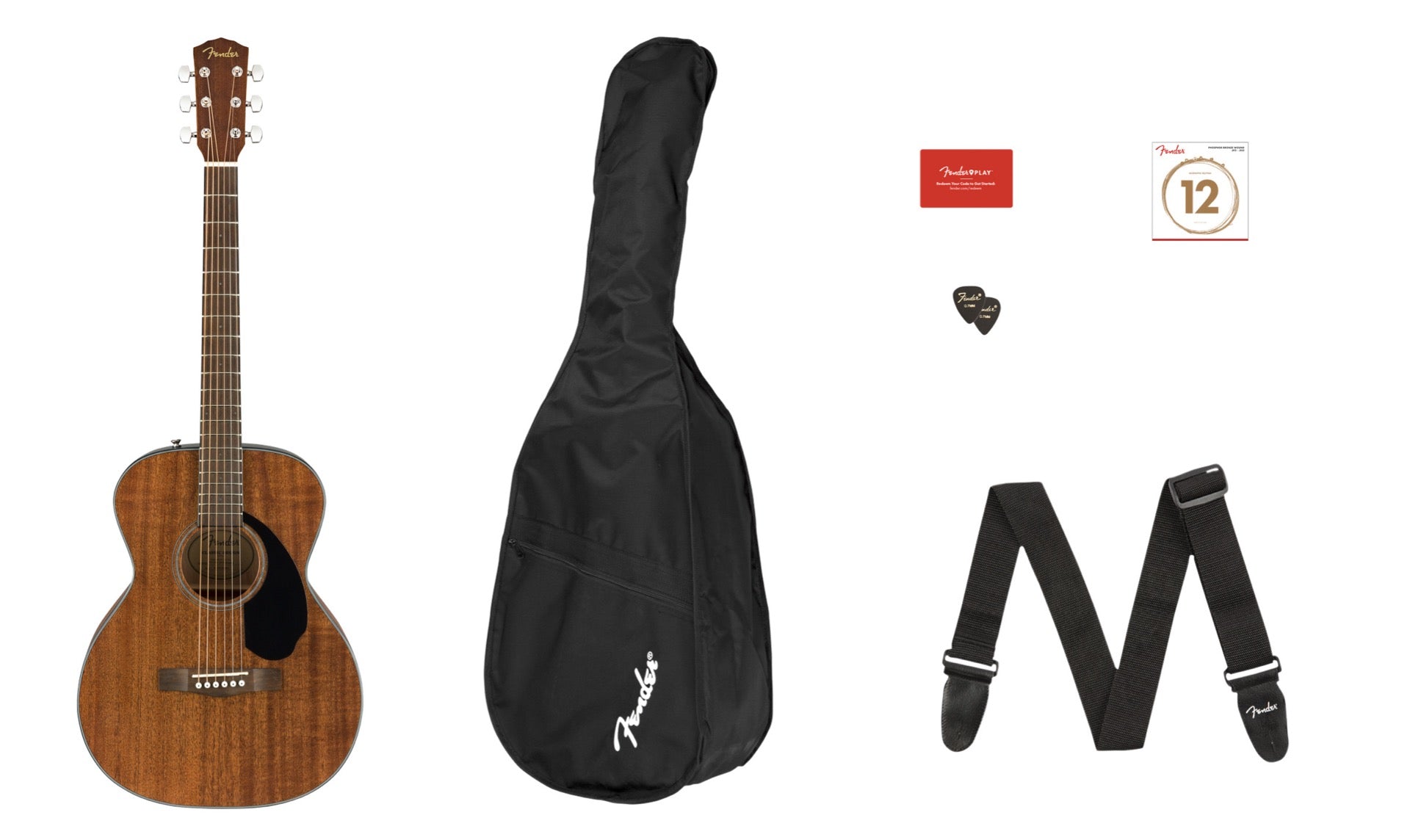Fender CC60S Concert Pack V2 Acoustic Guitar Starter Pack in All Mahogany