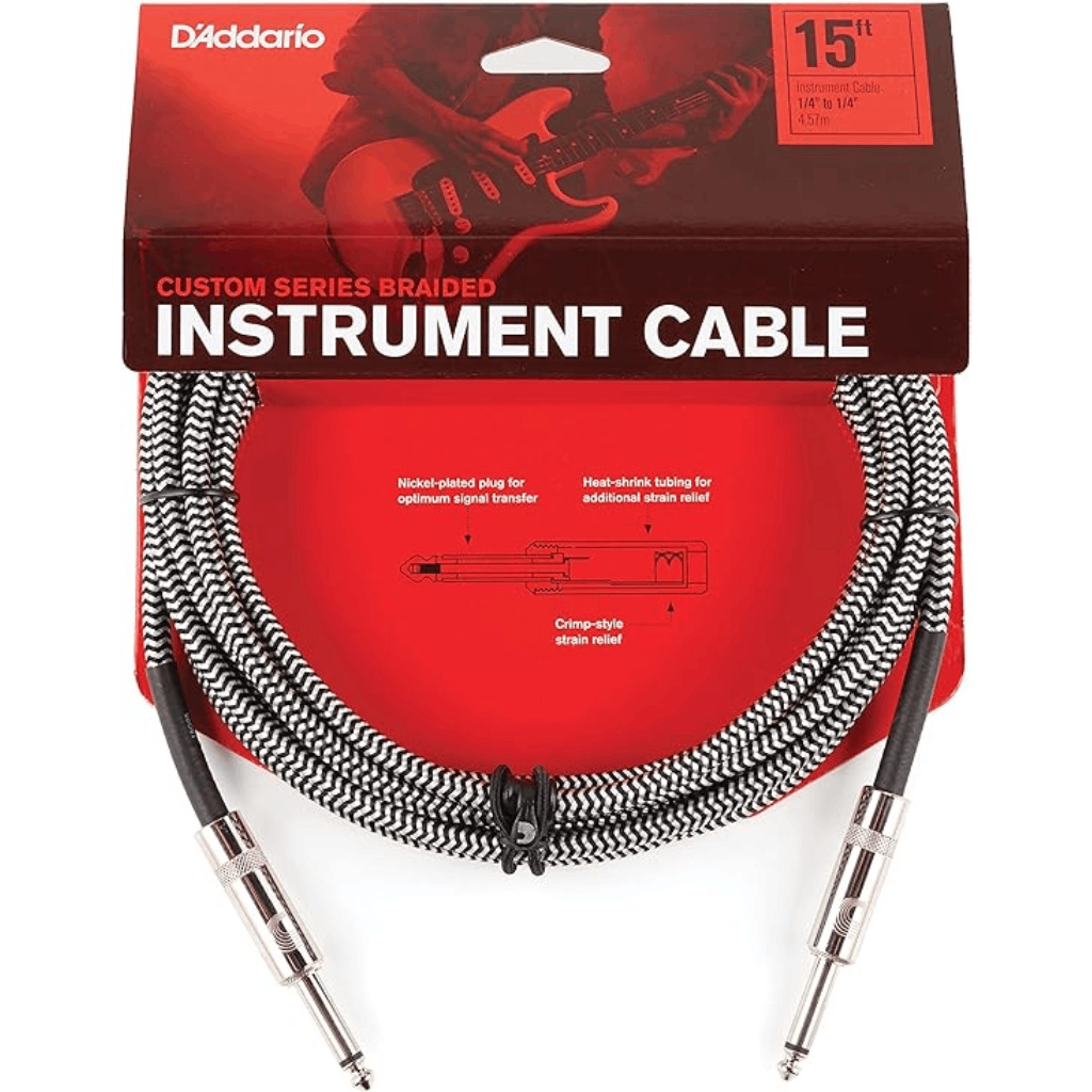 D'Addario Custom Series 15' Braided Instrument Cable in Grey