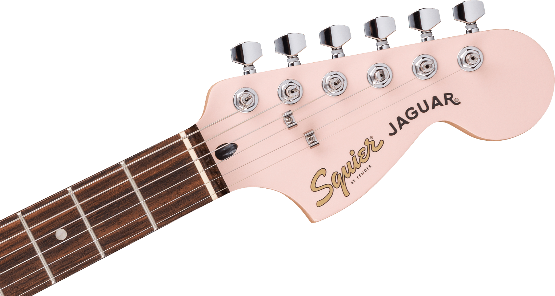 Squier FSR Affinity Series Jaguar, Laurel Fingerboard, White Pickguard, Matching Headstock in Shell Pink