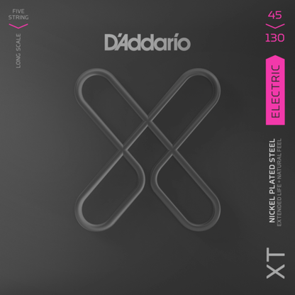 D'Addario XTB45130 XT Nickel Plated Steel Regular Light Long Scale Bass Guitar Strings  45-130  Gauge