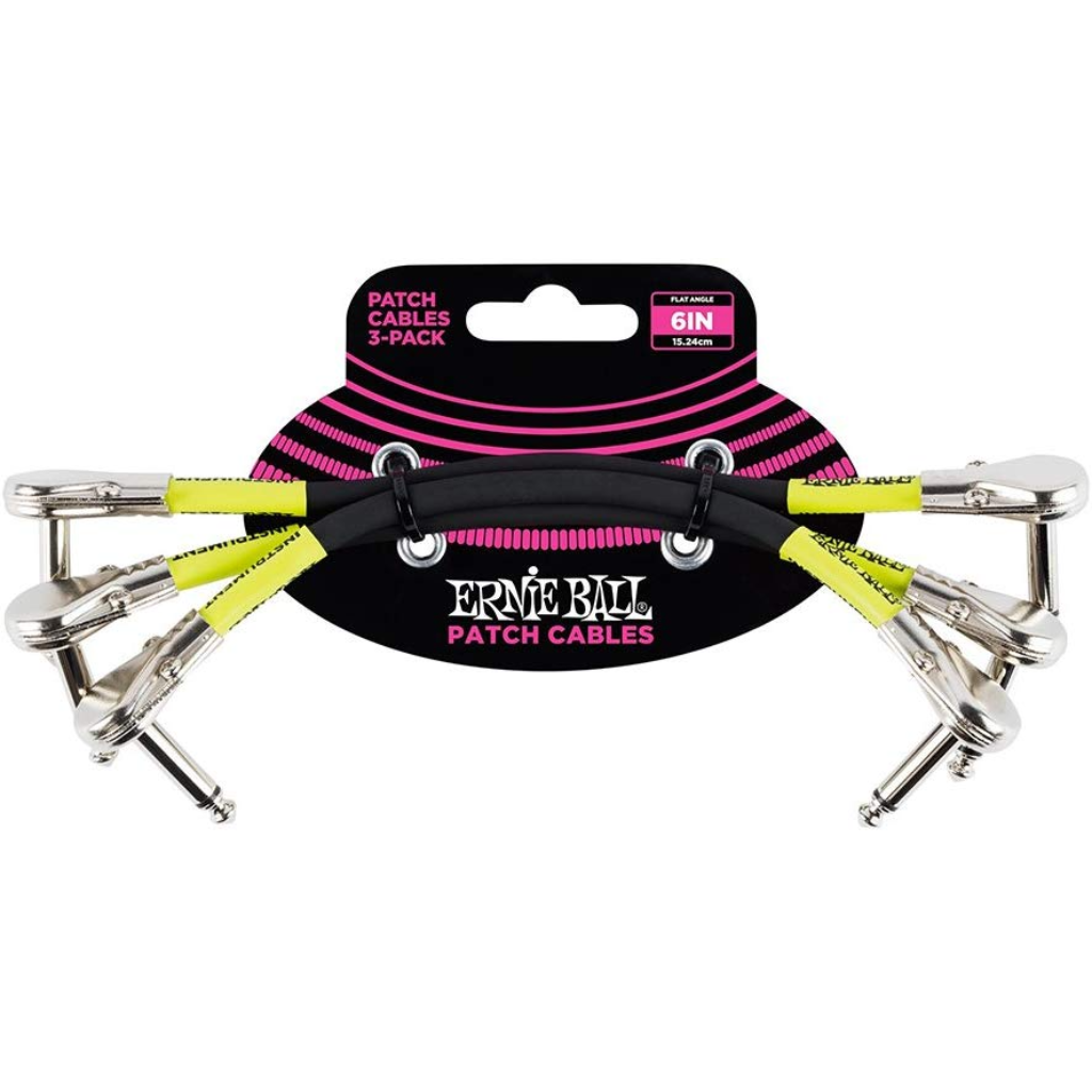 Ernie Ball 6" CLASSIC PATCH CABLE FLAT ANGLE to FLAT ANGLE 3 PACK in BLACK