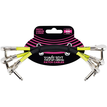 Ernie Ball 6" CLASSIC PATCH CABLE FLAT ANGLE to FLAT ANGLE 3 PACK in BLACK