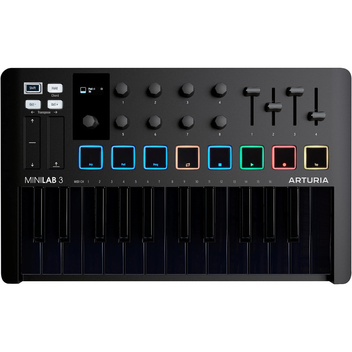 Arturia MiniLAB 3 Compact MIDI Keyboard & Pad Controller in Deep Black