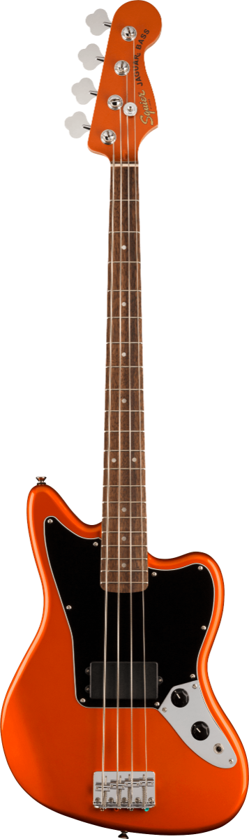 Squier FSR Affinity Series Jaguar Bass H, Laurel Fingerboard, Black Pickguard, Matching Headstock in Metallic Orange