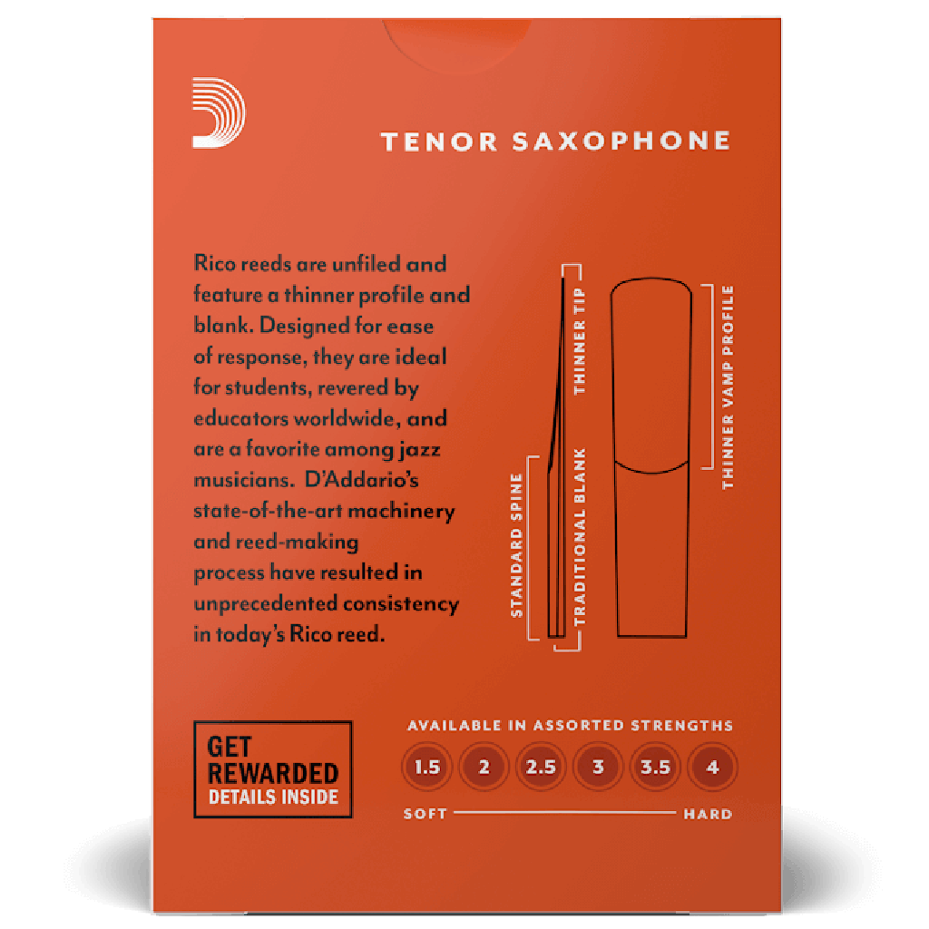 Rico By D'Addario Tenor Saxophone Reeds Strength 2.5 10 Pack