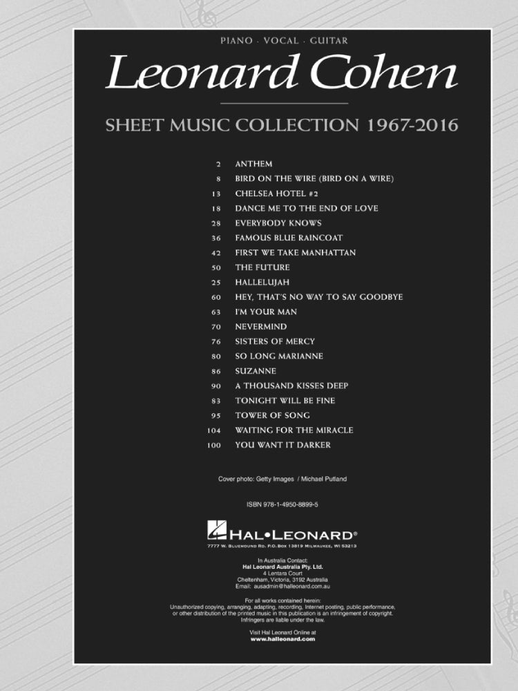 Leonard Cohen Sheet Music Collection 1967-2016 PVG