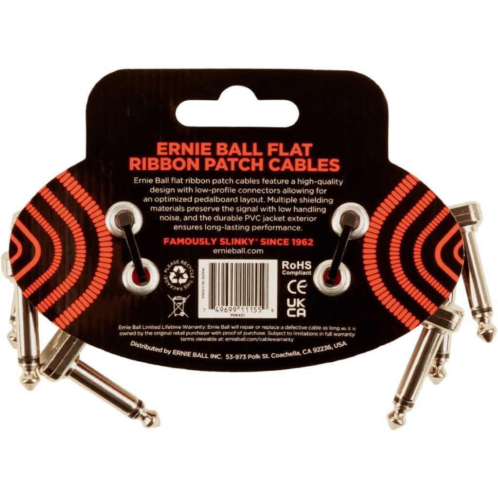 Ernie Ball 3” Flat Ribbon Patch Cable 3 Pack in Red