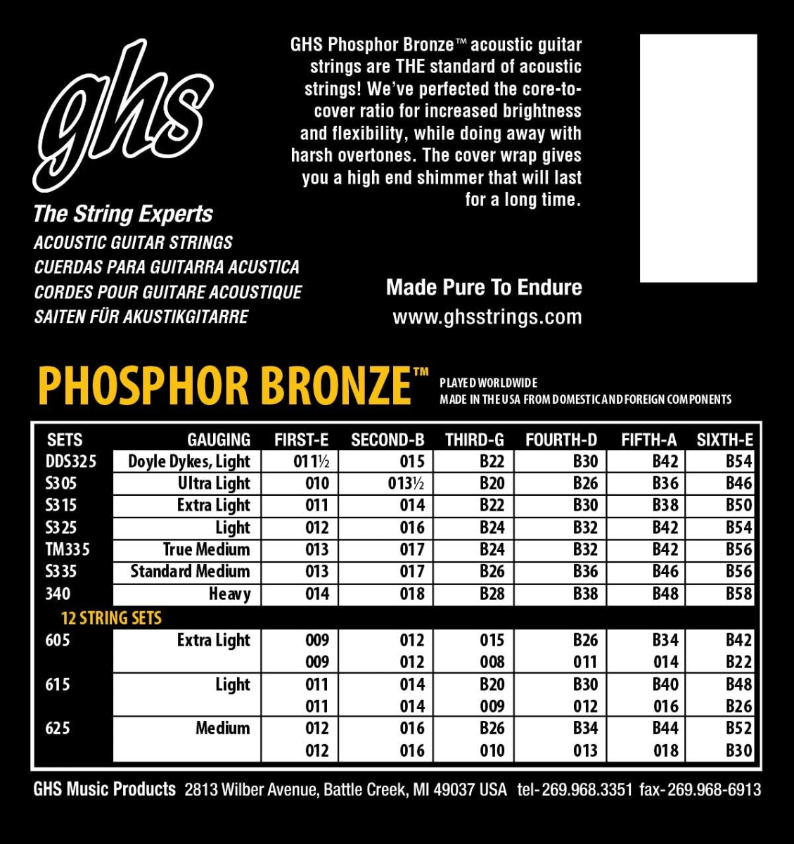 GHS 340 Heavy Phosphor Bronze Acoustic Guitar Strings 14-58 Gauge