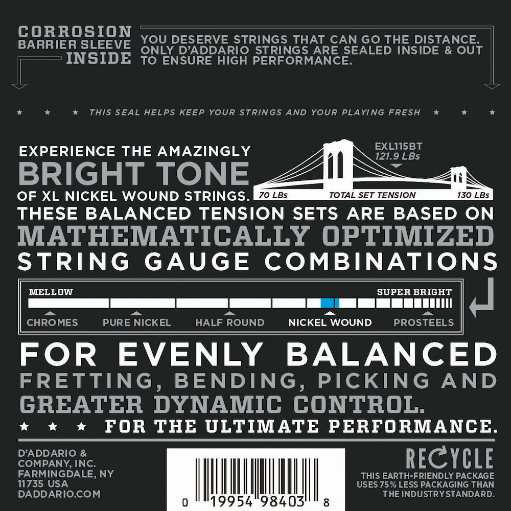 D'Addario EXL115BT Nickel Wound Medium Balanced Tension Electric Guitar Strings 11-50 Gauge