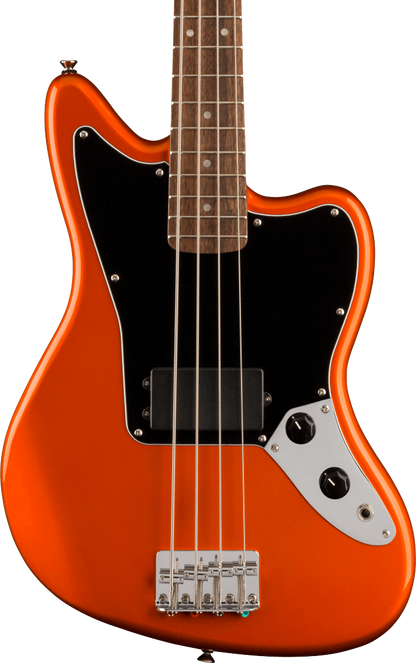 Squier FSR Affinity Series Jaguar Bass H, Laurel Fingerboard, Black Pickguard, Matching Headstock in Metallic Orange