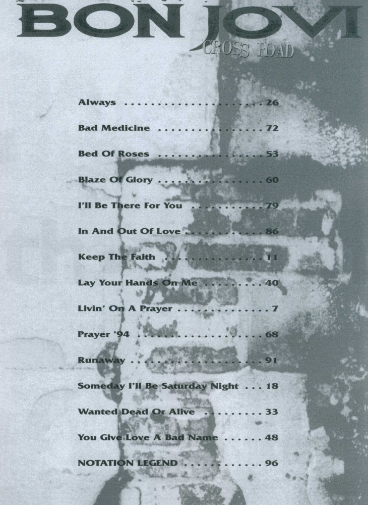 Bon Jovi Cross Road Recorded Version Guitar Tab