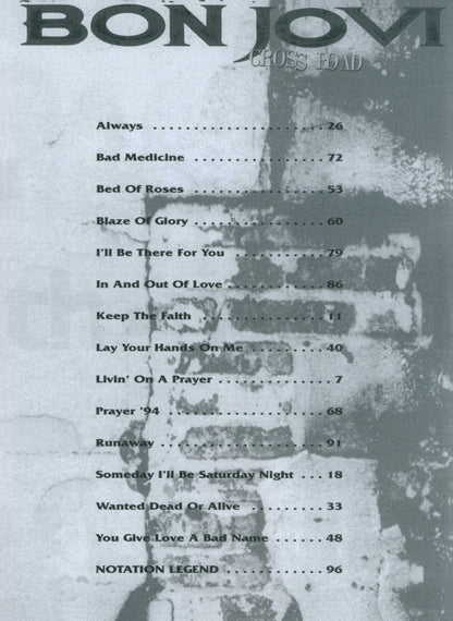 Bon Jovi Cross Road Recorded Version Guitar Tab