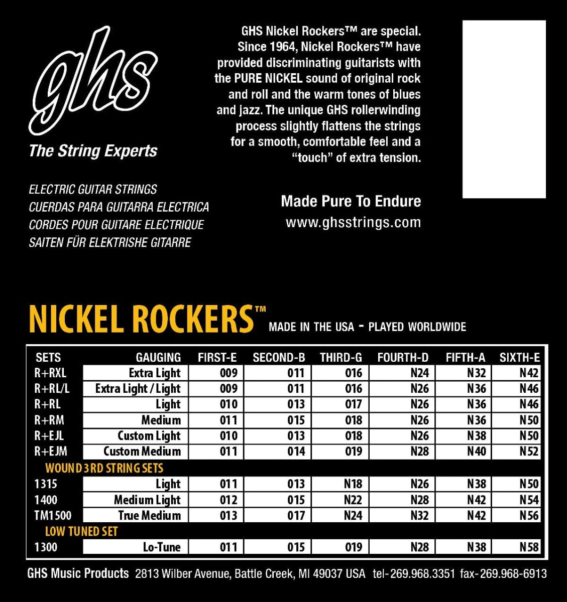GHS R+RXL Nickel Rockers Electric Guitar Strings Extra Light 9-42 Gauge