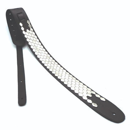 DSL Straps Black Leather Guitar Strap with Hexagon Shape Metal Studs