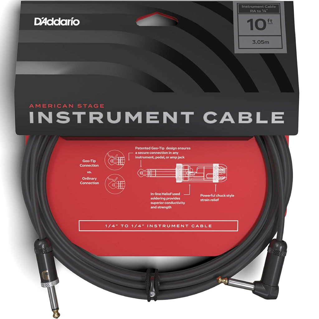 D'Addario Planet Waves 10' American Stage Instrument Straight Right Angle Cable in Black