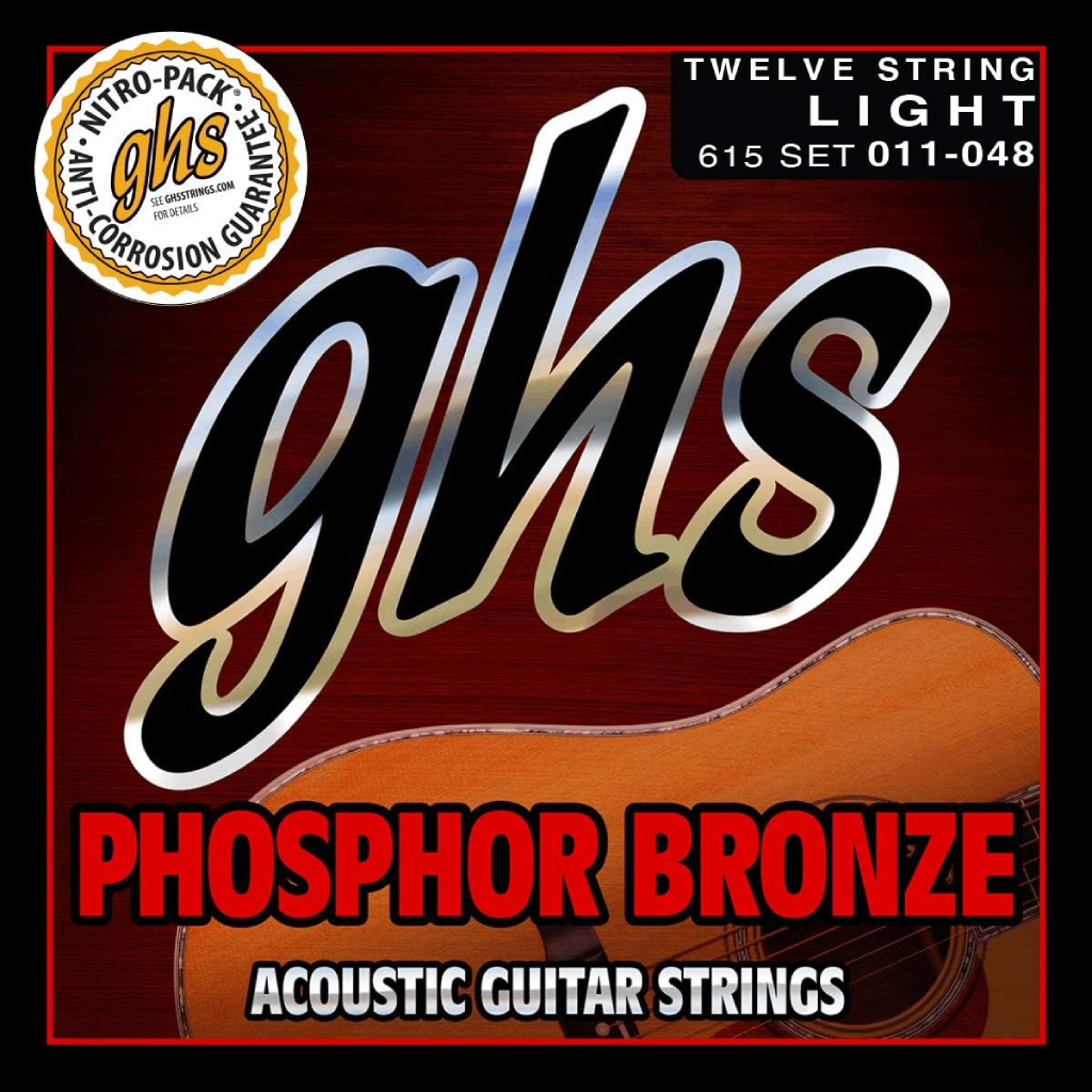 GHS 615 12 String Set Phosphor Bronze Acoustic Guitar Strings 11-48 Gauge