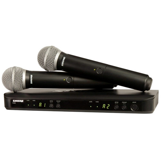 Shure Wireless Dual Handheld System 2 x BLX2PG58 Mic & BLX88 RX Auto Setup 614-638MHz